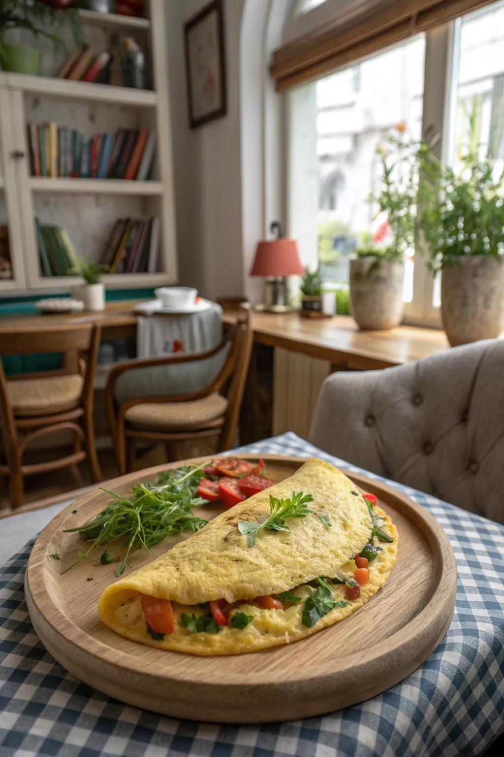 A vibrant mixed vegetable omelet to kickstart your day.