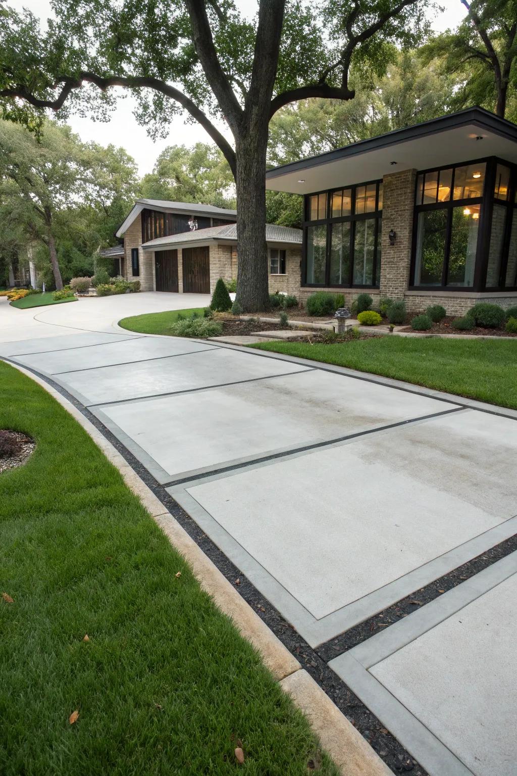 A driveway with borders and edgings for a defined look.