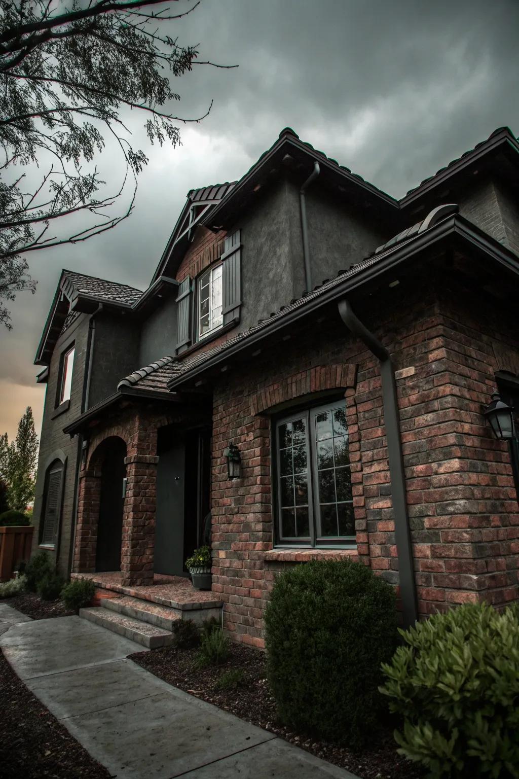A textured dark exterior bringing depth to the home's appearance.