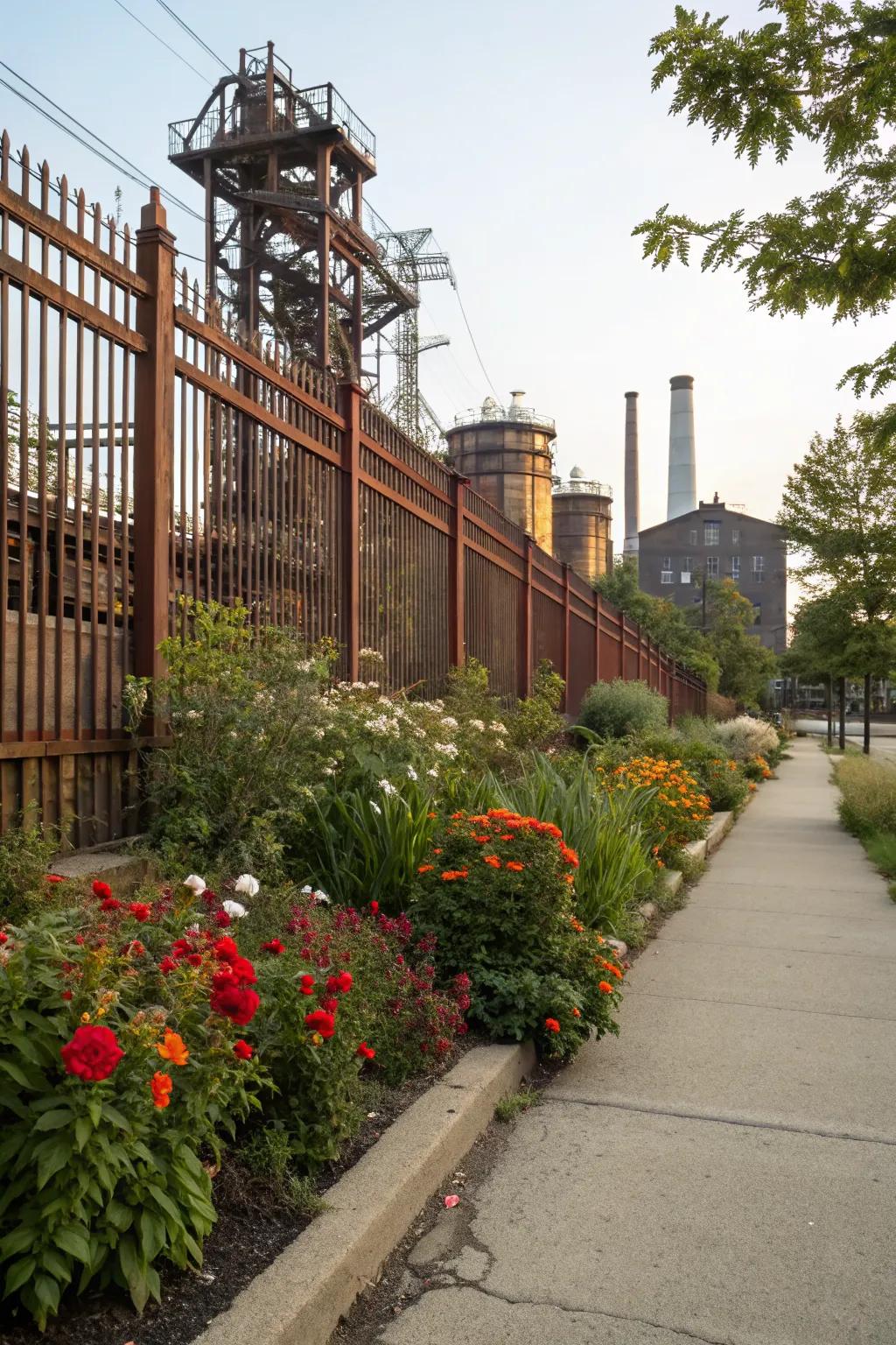 Iron-colored fences add edge and sophistication to urban gardens.