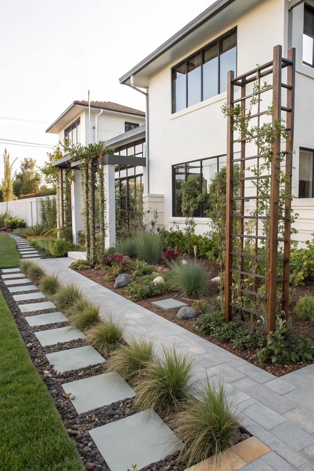 Vertical elements provide height and make use of vertical space in the garden.