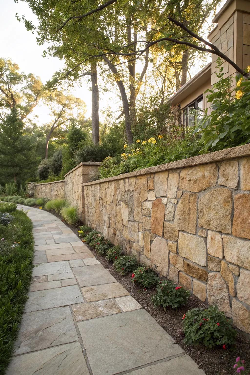 Natural stone cladding provides a rugged, timeless look.