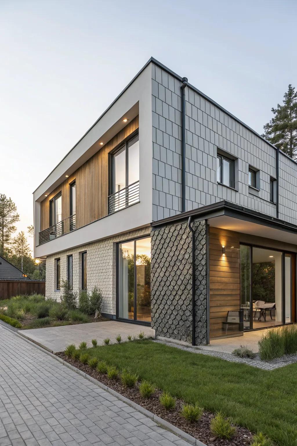 Textured cladding adds depth and visual interest.