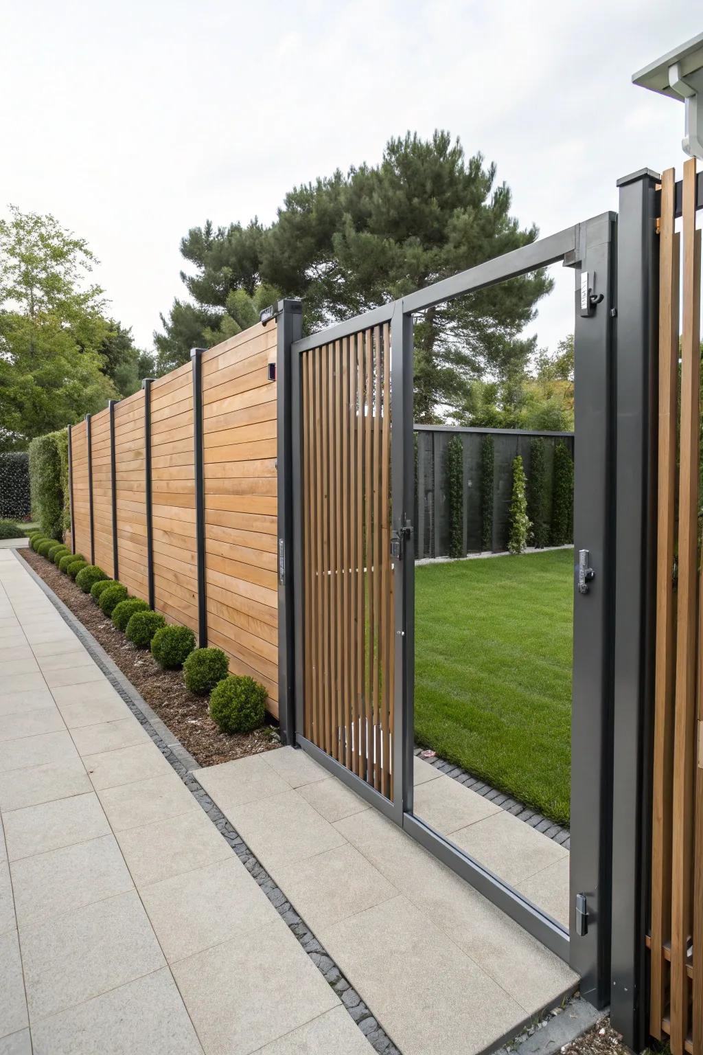 Sleek sliding gate in modern fence design