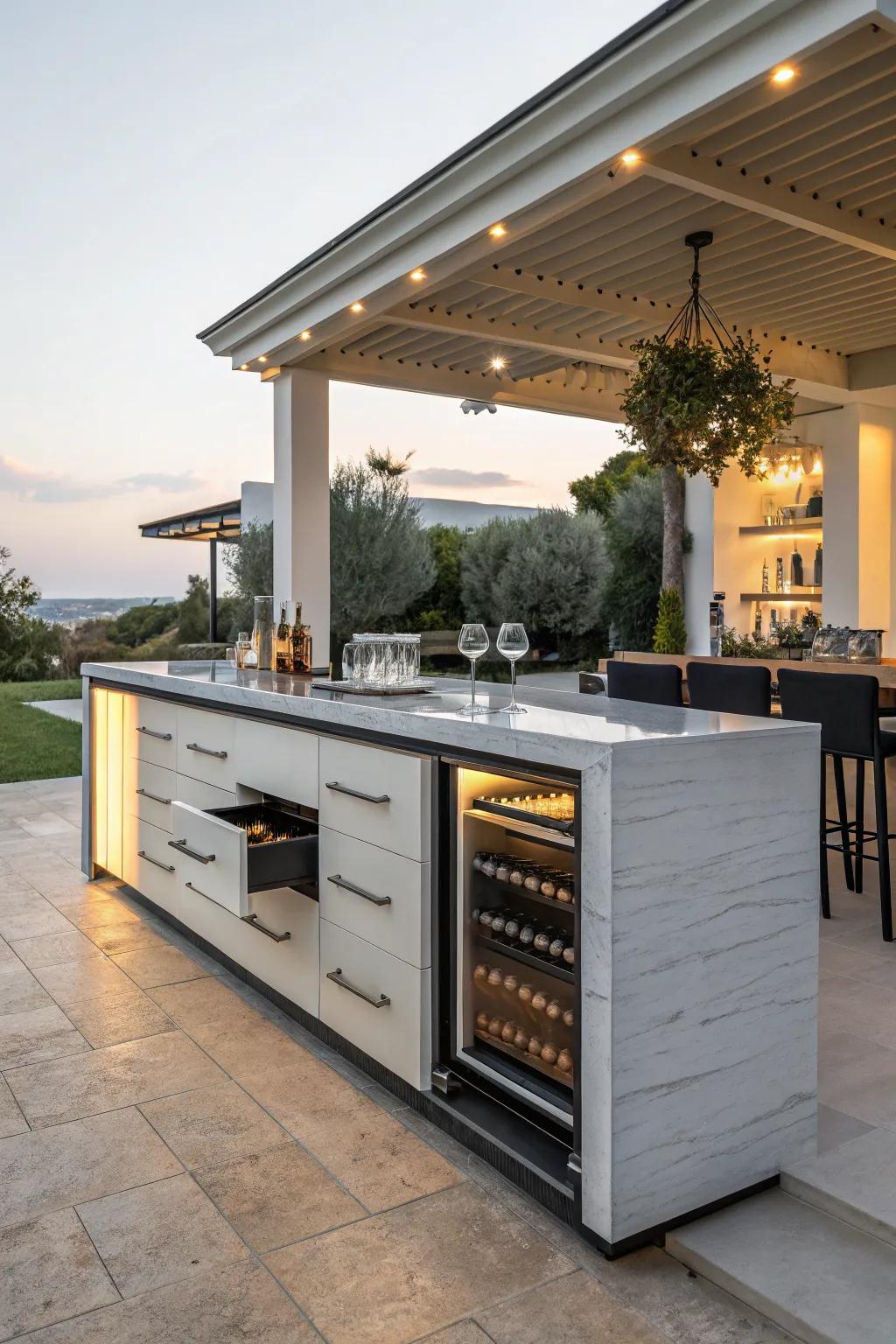 Hidden storage keeps your bar organized and stylish.