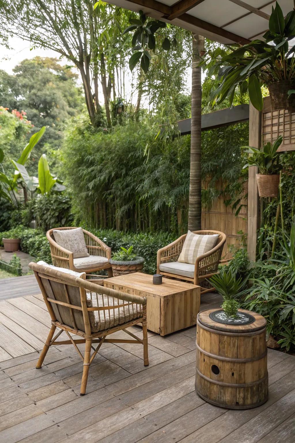 An eco-friendly patio with sustainable materials.
