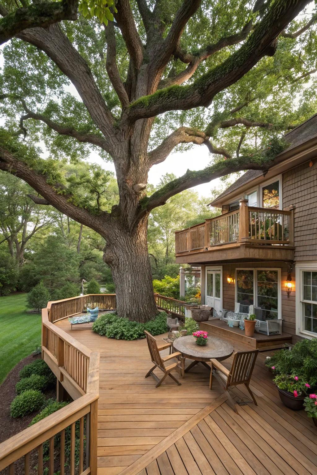 A deck harmoniously integrated with nature.