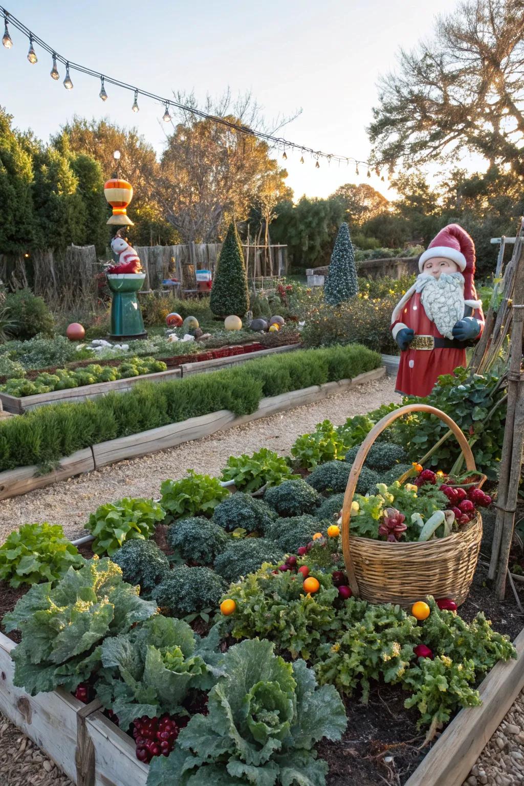 A garden adorned with seasonal decor for a personal touch.