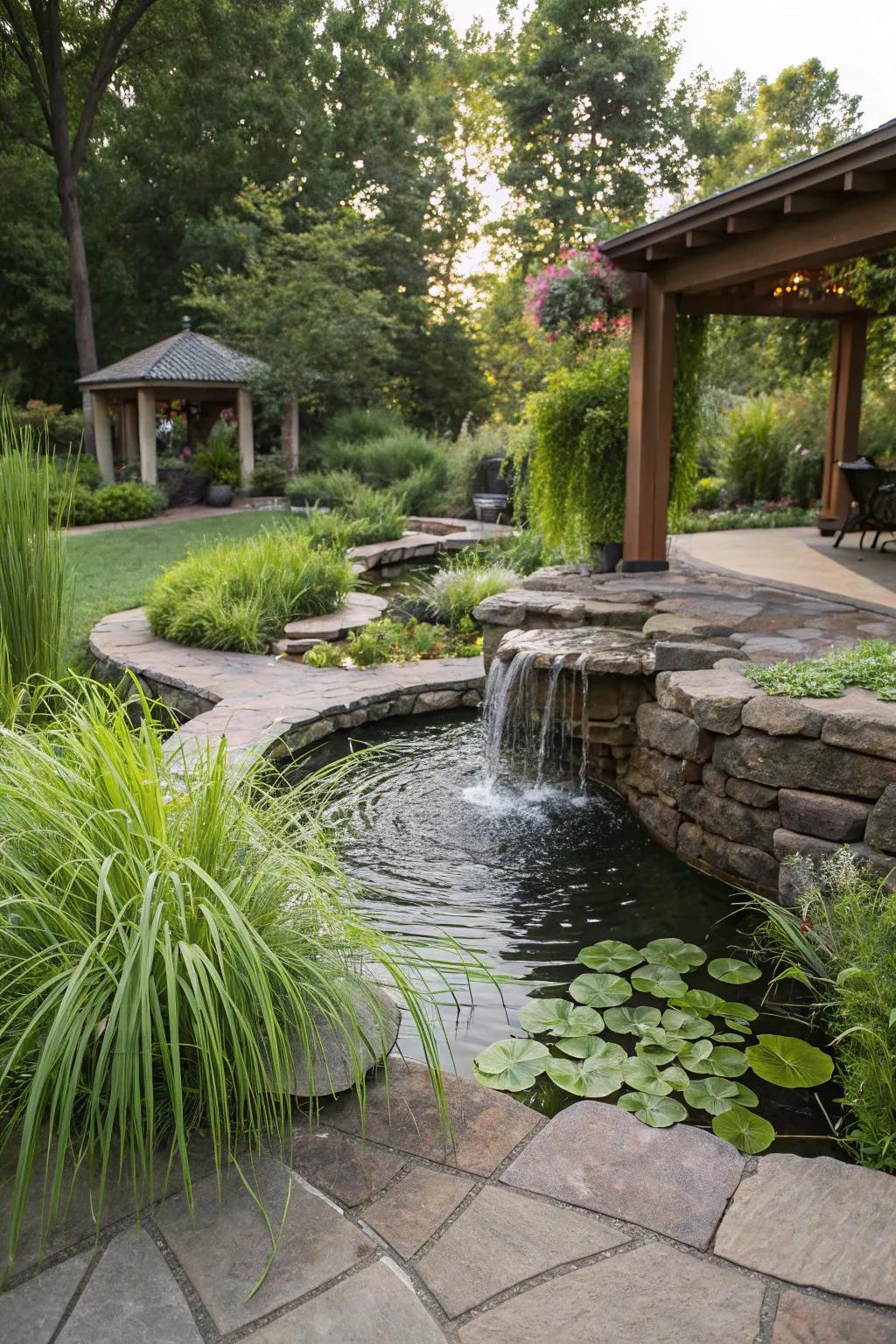 Enhance water features with monkey grass.