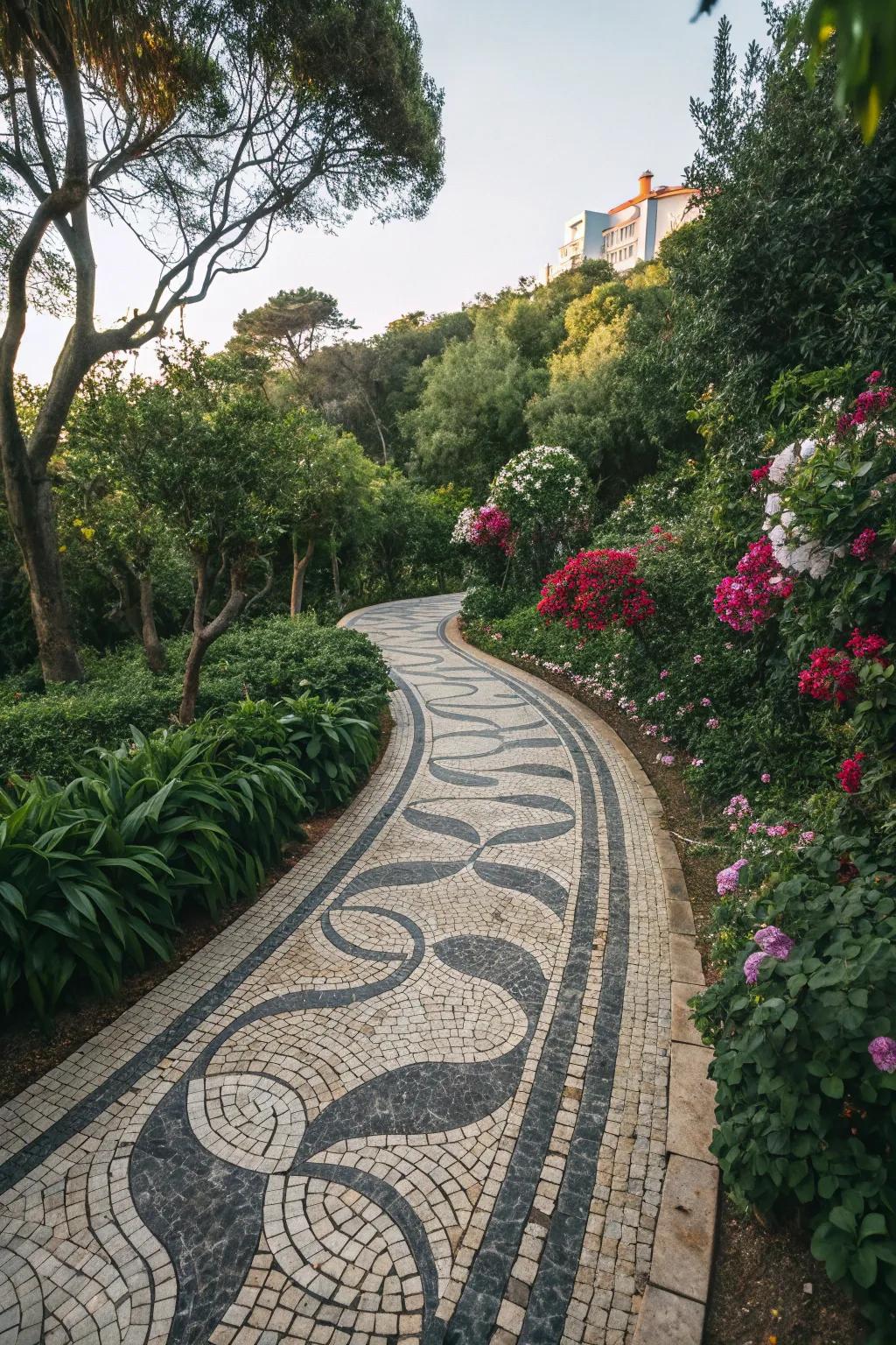 Wave patterns bring a soothing, ocean-inspired vibe to this path.