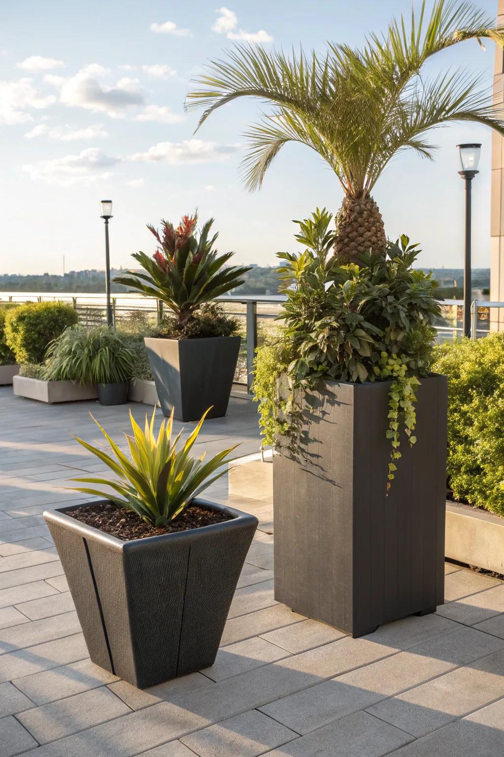 Enjoy year-round beauty with all-weather planters and artificial plants.