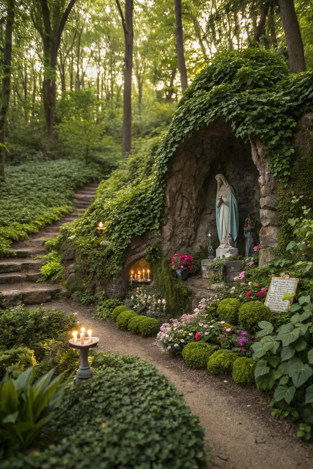A hidden grotto offers an enchanting retreat.