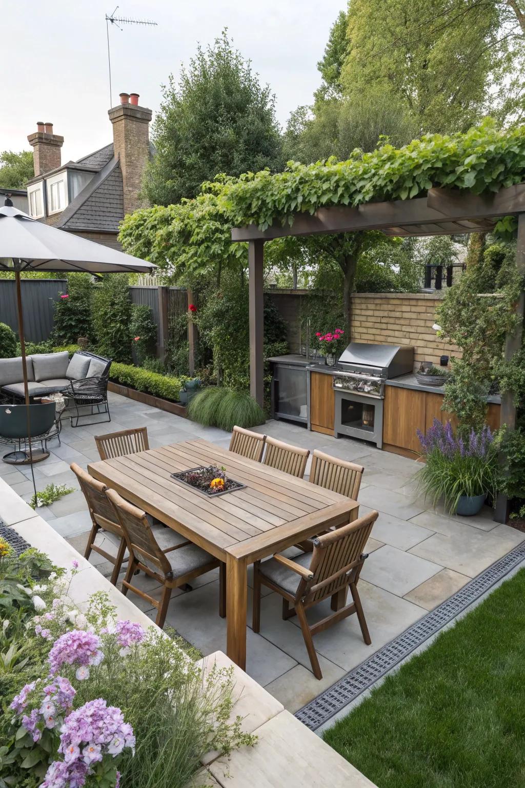 Functional zones enhance usability in the garden.