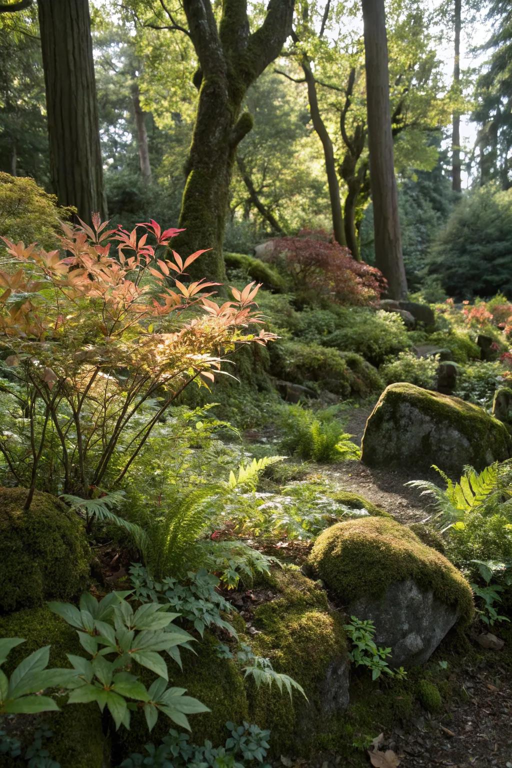 Nandina complements the natural beauty of woodland gardens beautifully.