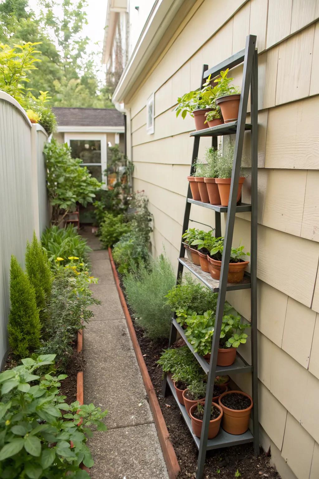 A living spice rack adds flavor and fragrance to narrow spaces.