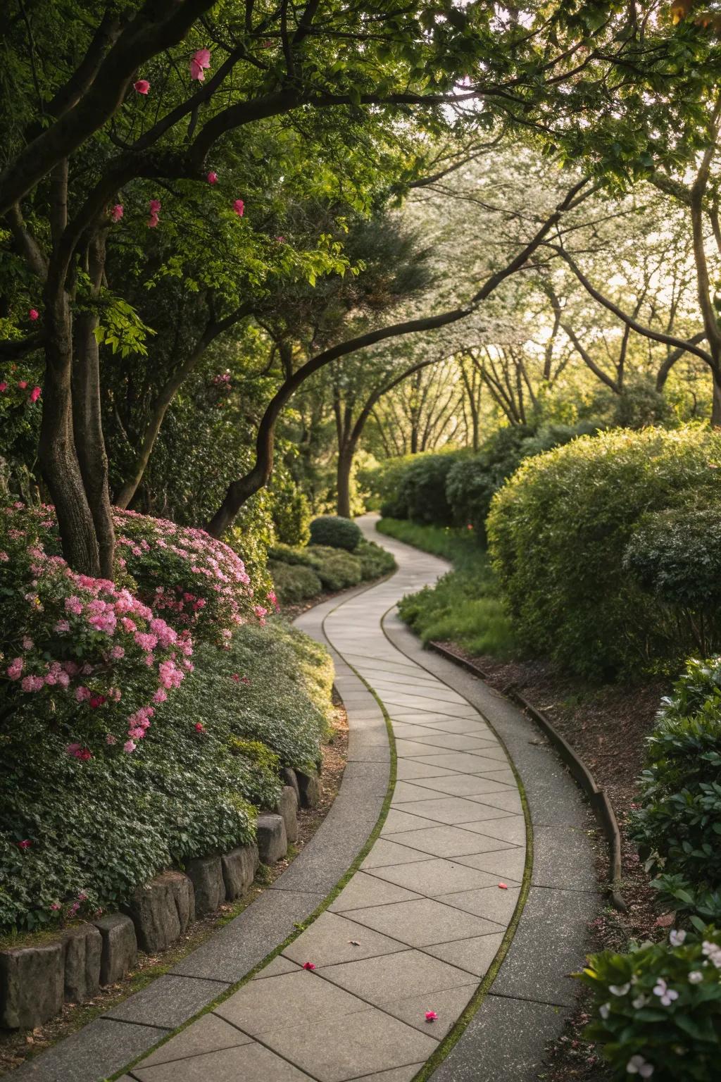 A narrow walkway with a whimsical winding path.