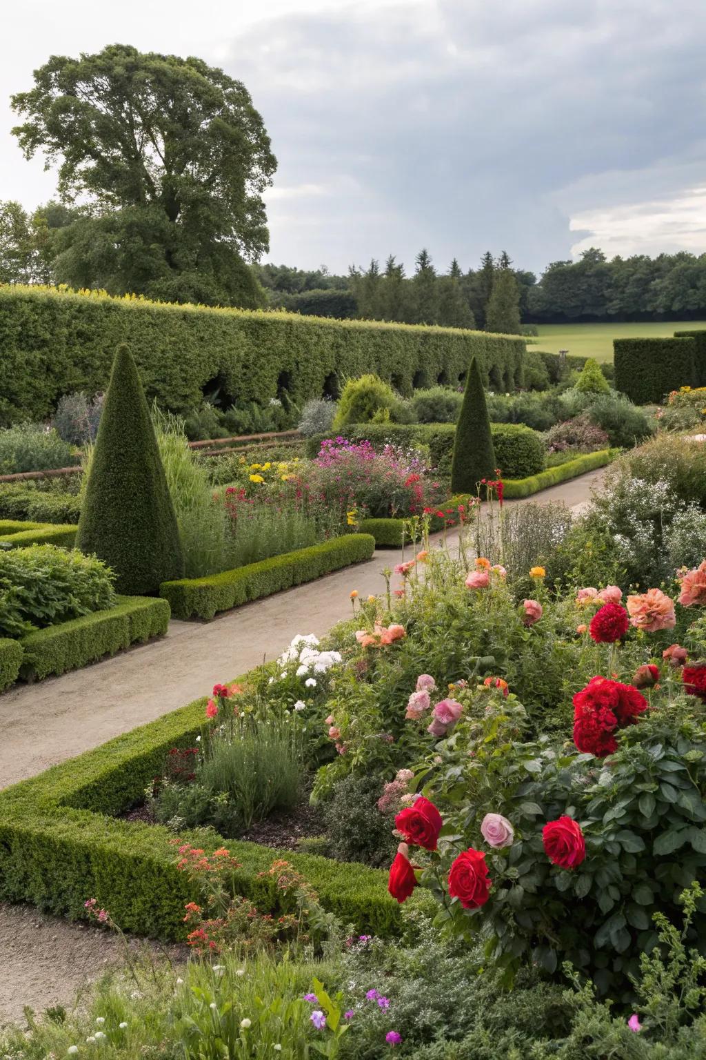 Lush hedge borders adding privacy and structure to a garden.