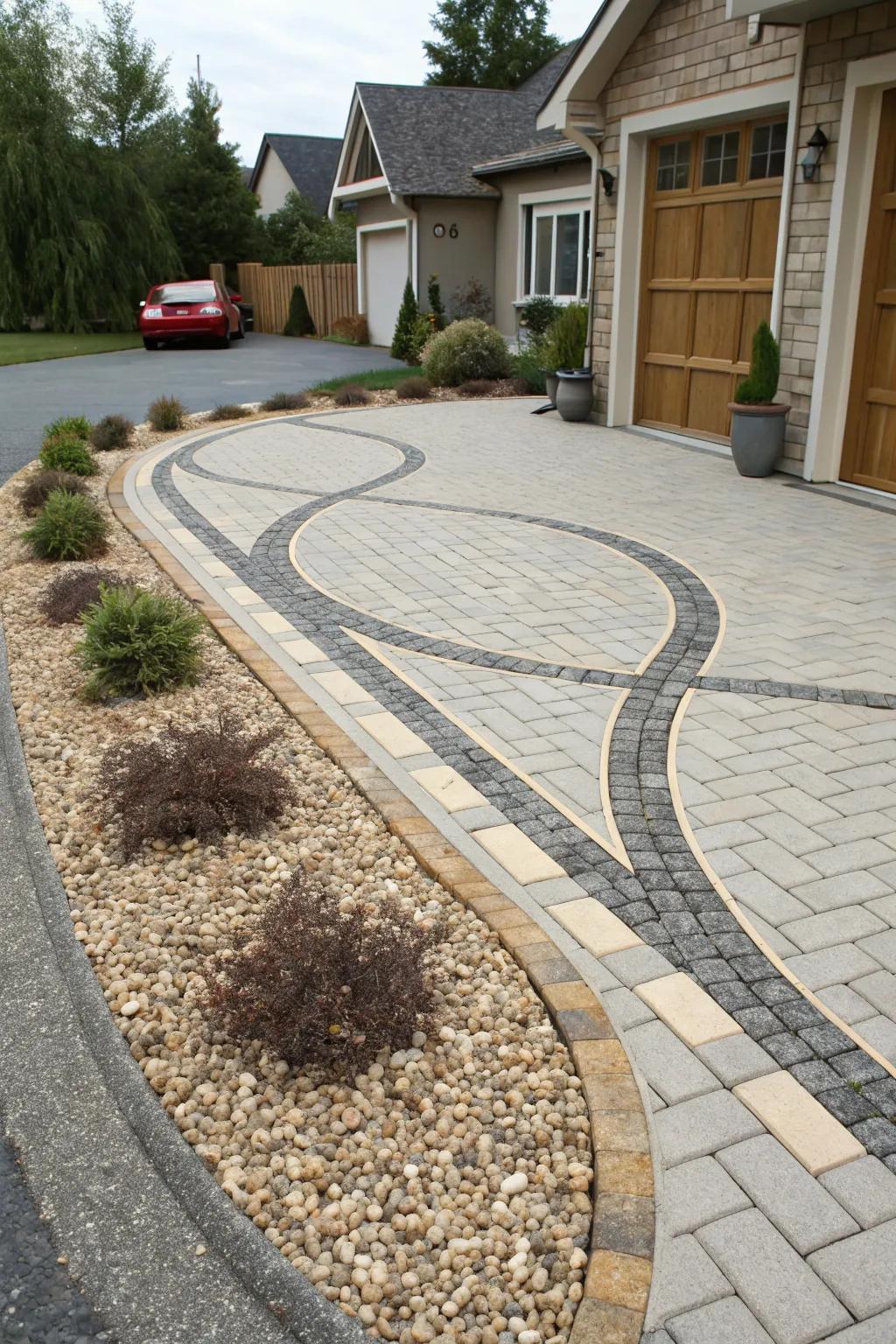 Functional and stylish with a ribbon driveway design.