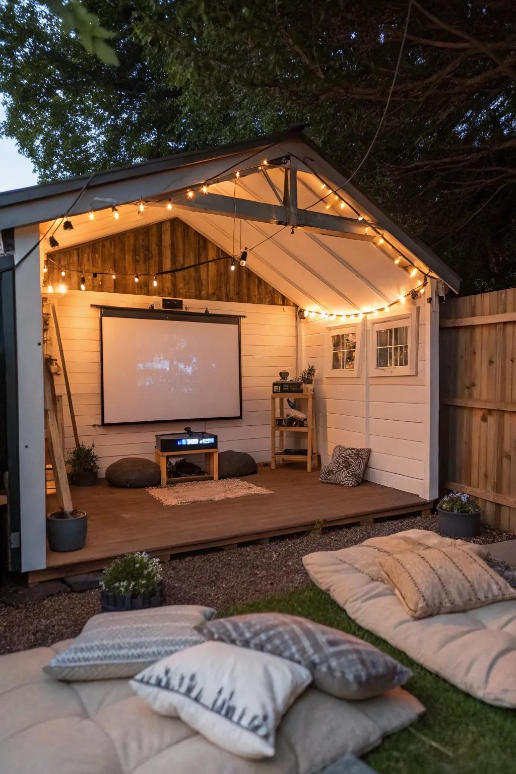An open shed perfect for movie nights under the stars.
