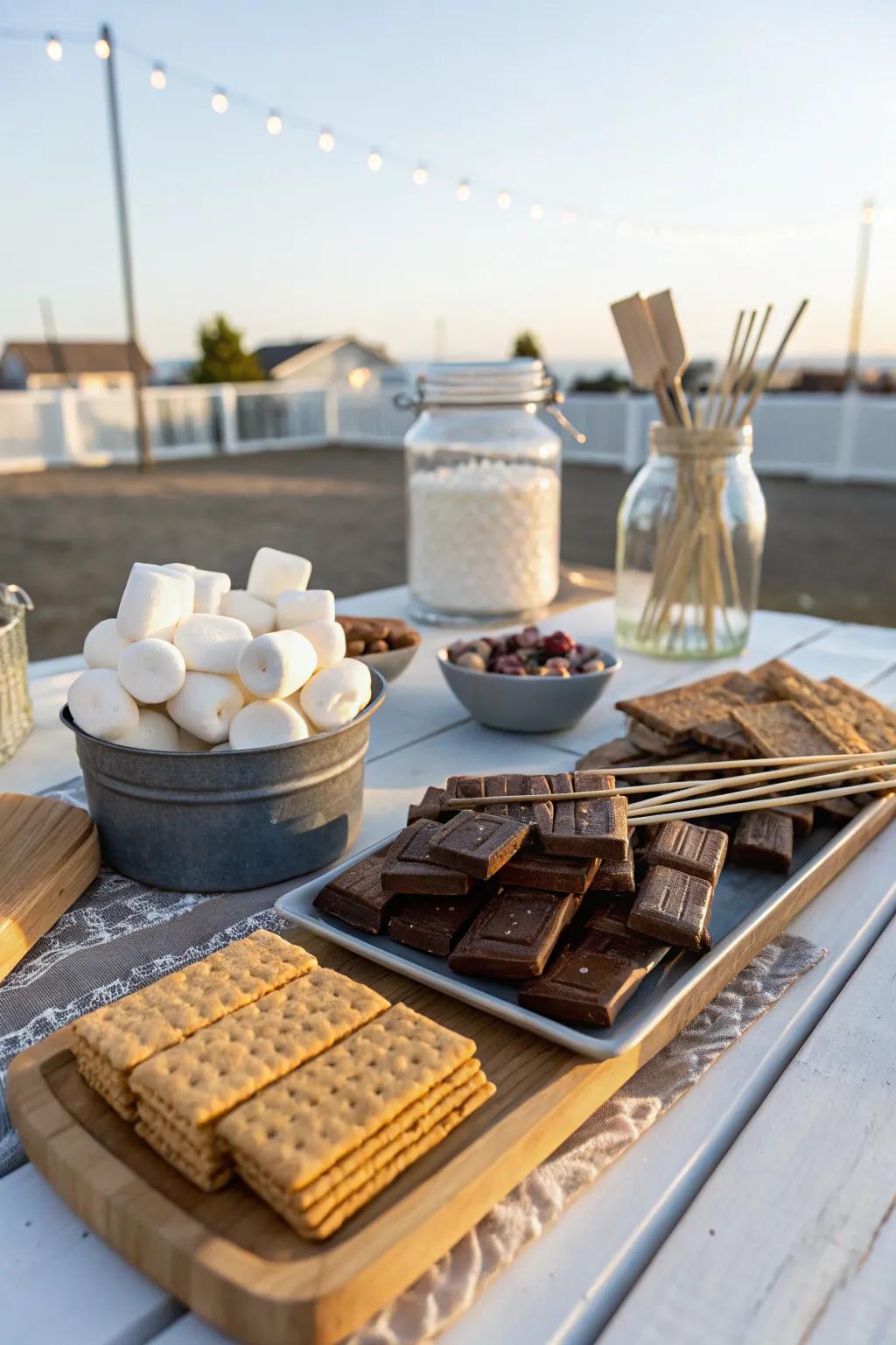 A s’mores station adds a fun and delicious element to your party.