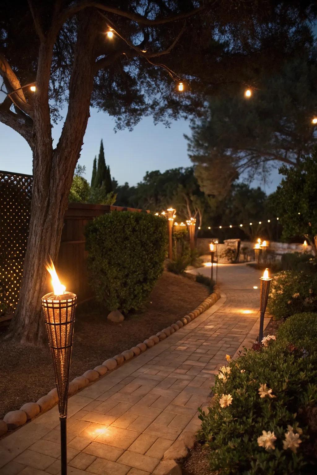 Tiki torches add ambiance and keep bugs away.