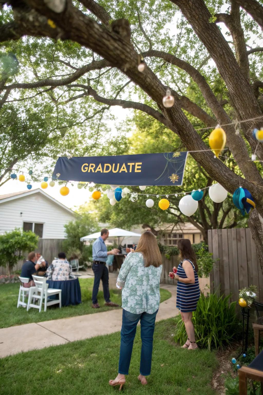 Celebrate achievements with a proud graduation celebration banner.