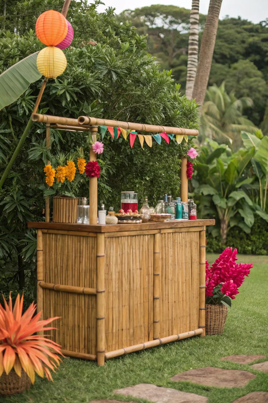 A tiki bar brings island vibes to your backyard for a vacation feel.