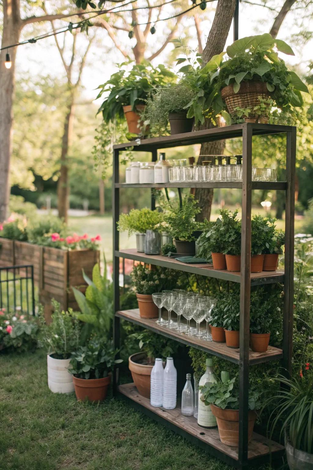 A plant shelf bar brings greenery and functionality together.