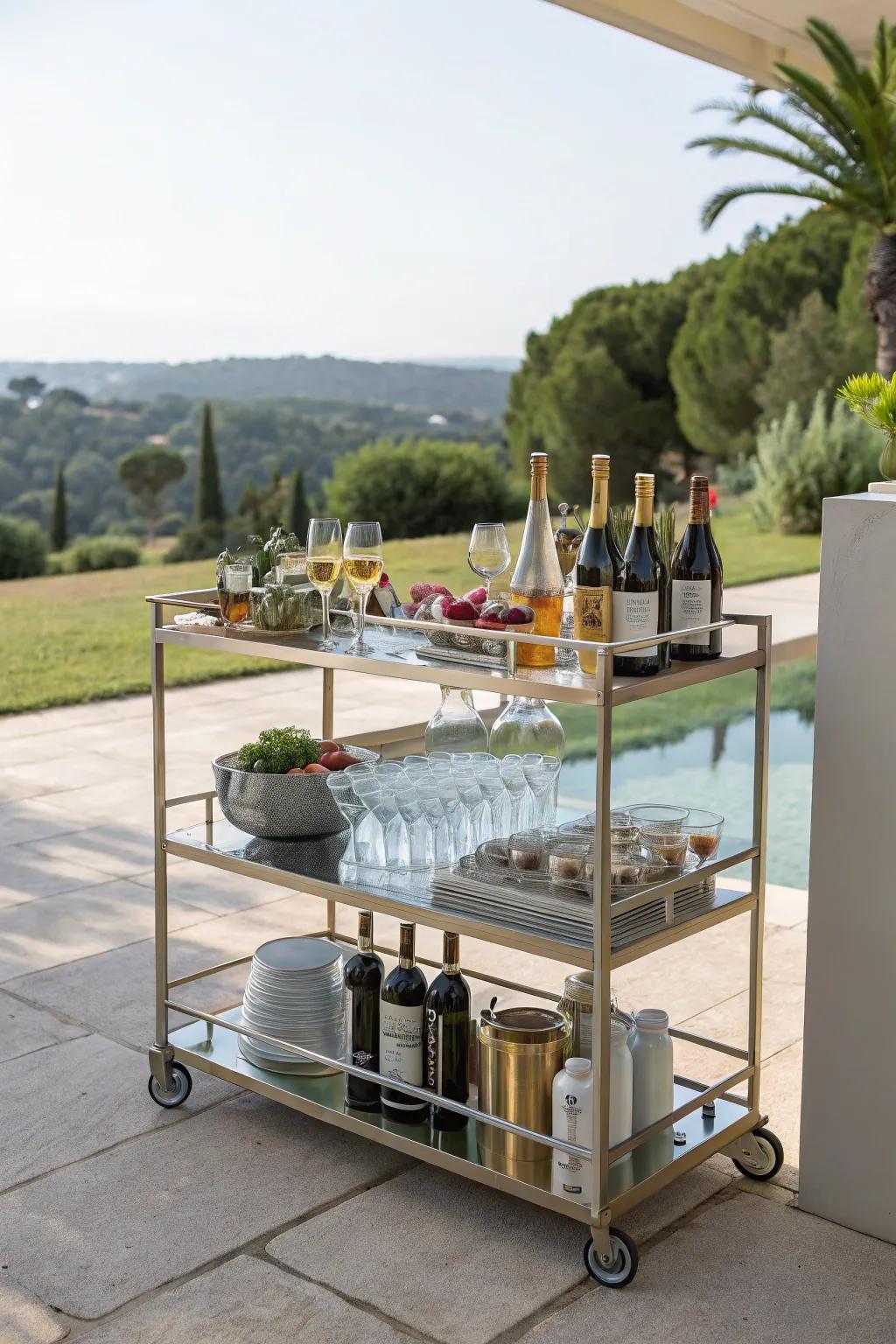 A portable bar cart offers flexibility and convenience for any occasion.