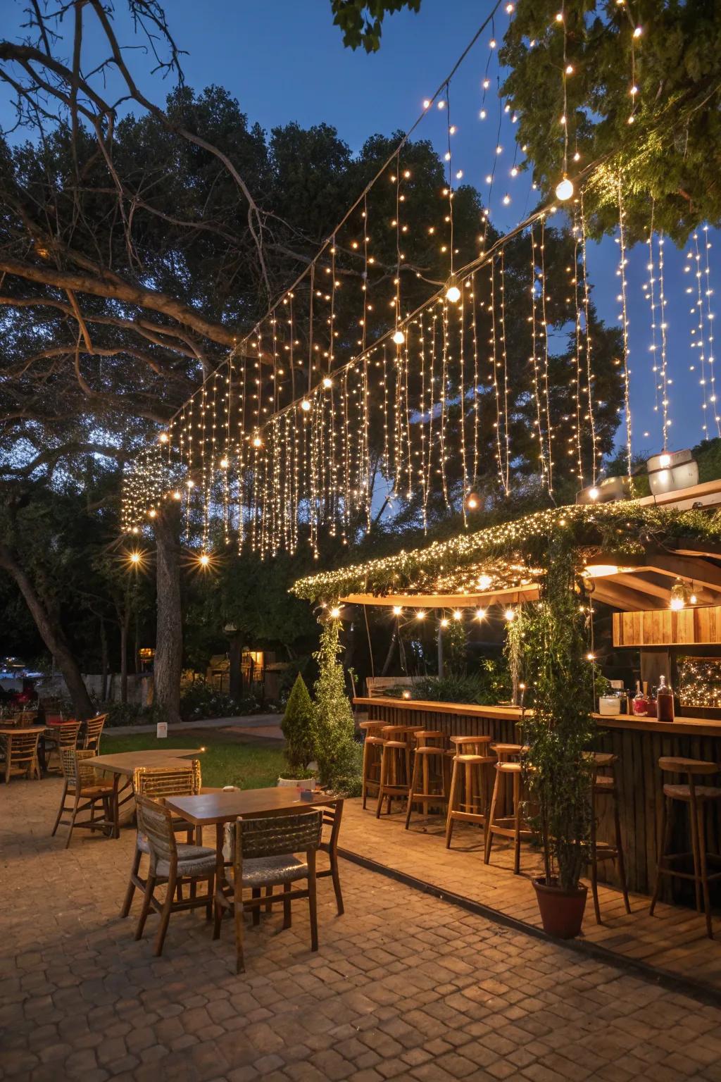 Fairy lights add a whimsical, enchanting touch.