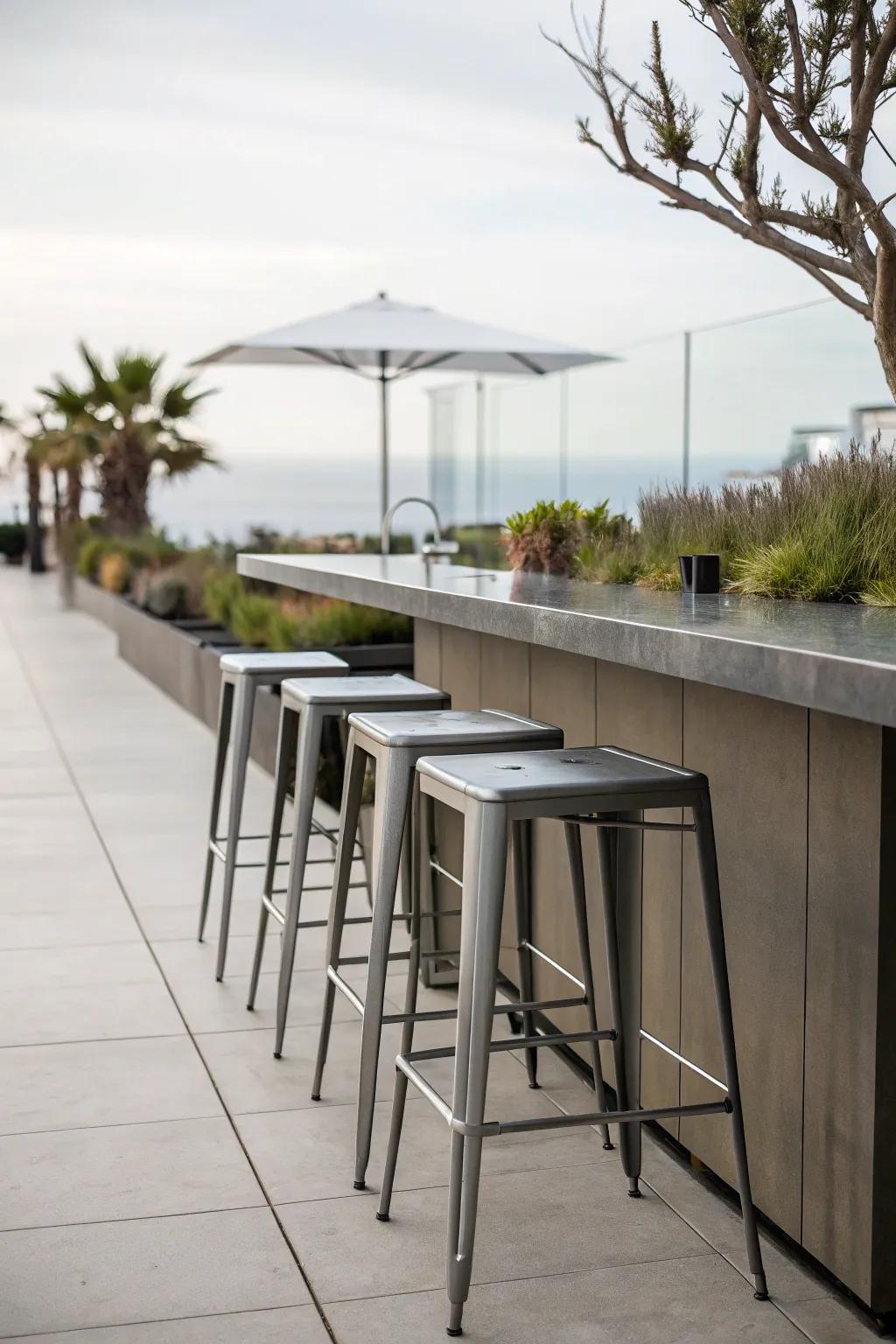 Embrace minimalist style with low-back bar stools in your outdoor area.