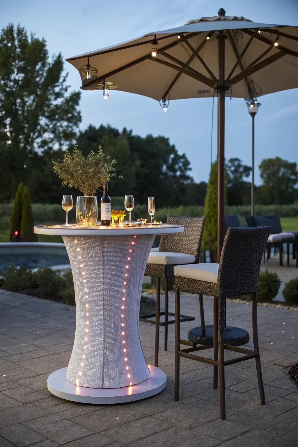 Light up your nights with a bar table featuring integrated lighting.