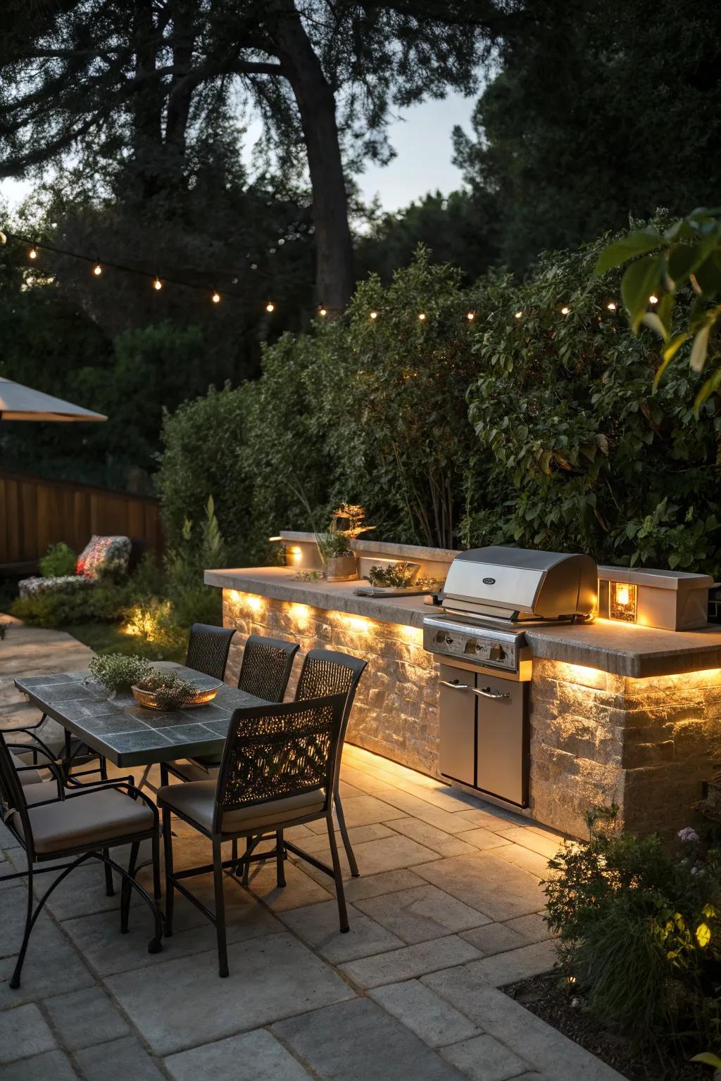 Lighting transforms BBQ areas into enchanting spaces.