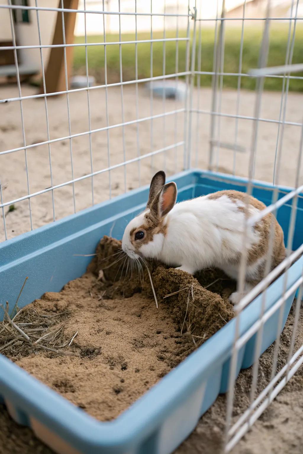 A bunny cage with a blissful burrow section for digging enthusiasts.