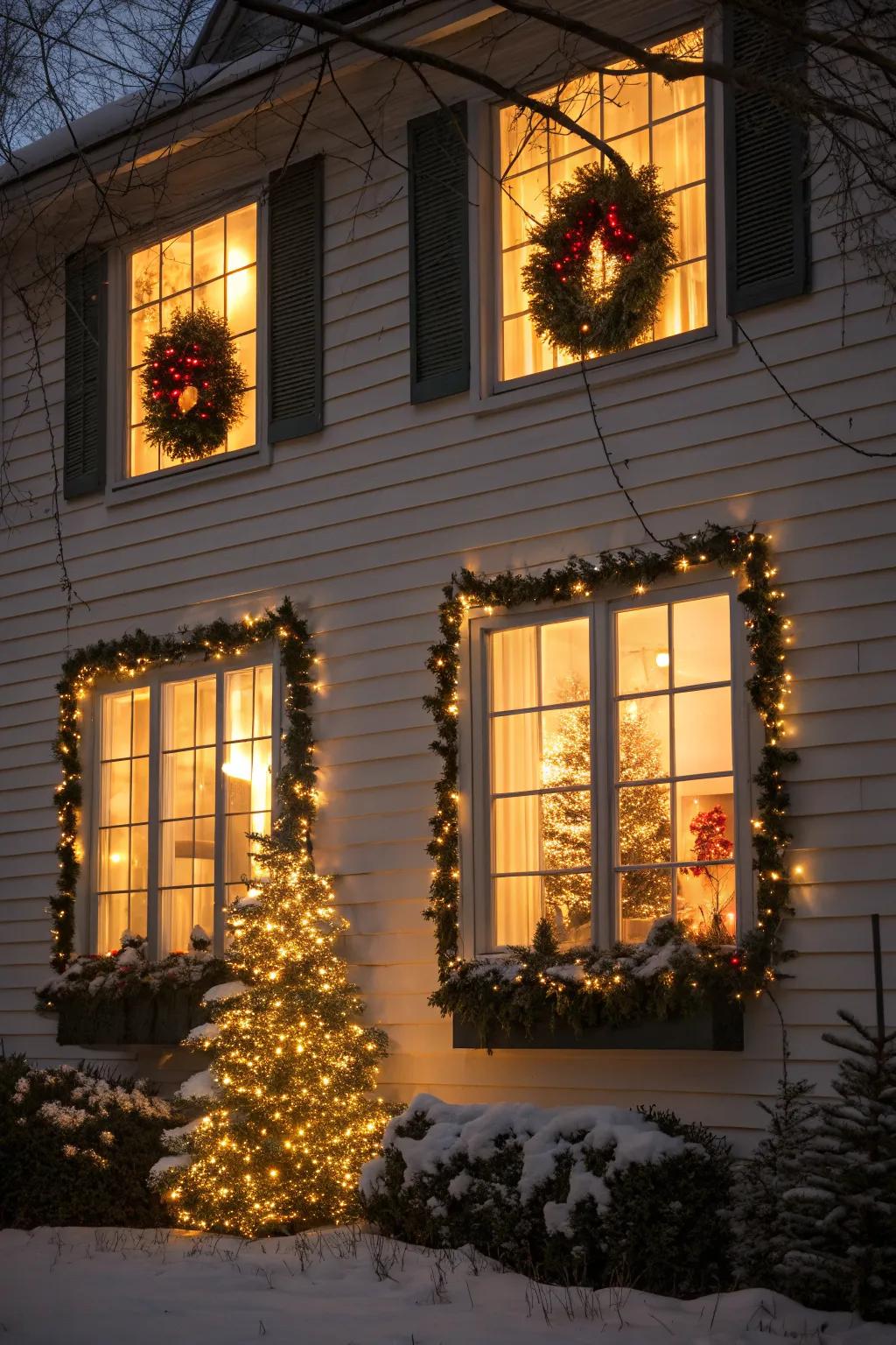 Festive window displays make the whole house part of the celebration.