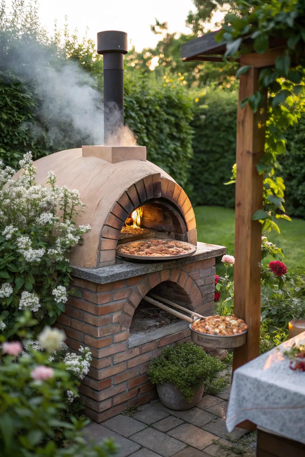 Brick oven fire pit for delicious homemade pizzas and more.
