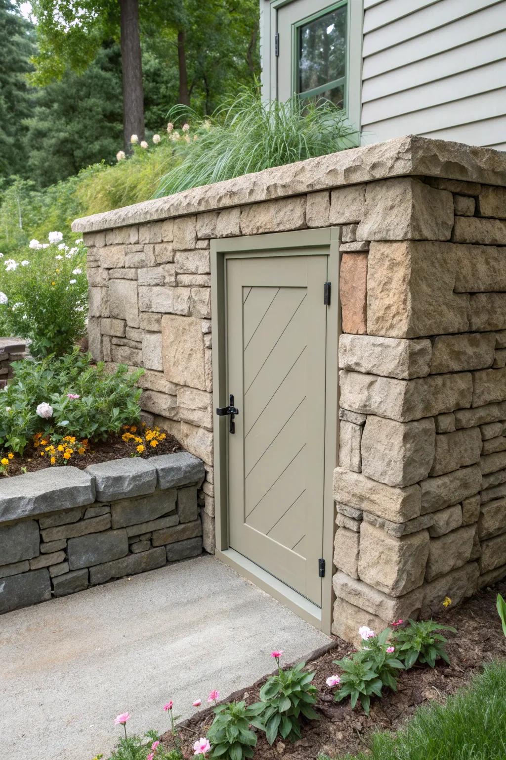 Achieve a grand look with a faux stone facade door.