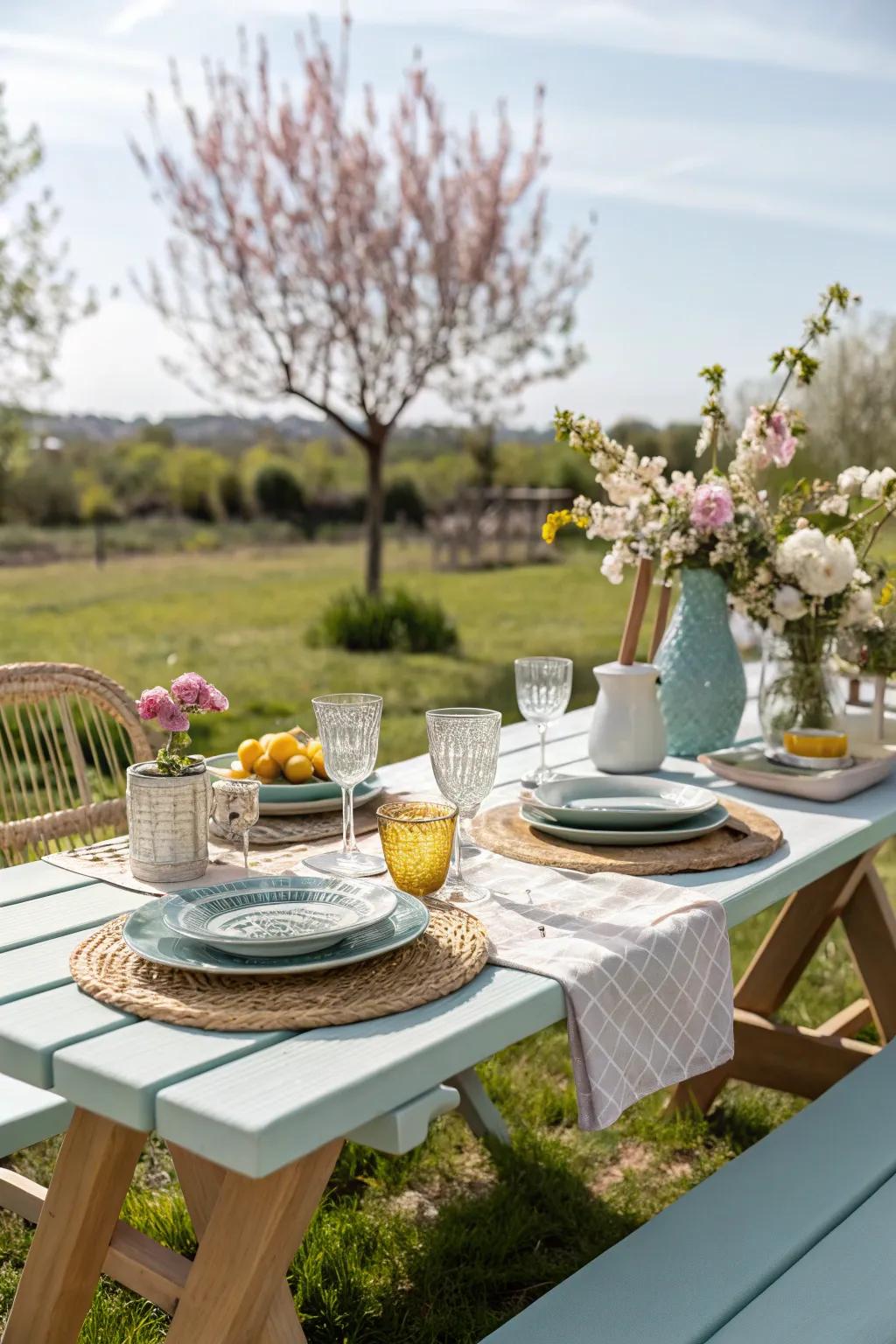 Rediscover the picnic table with a modern twist for casual outdoor dining.