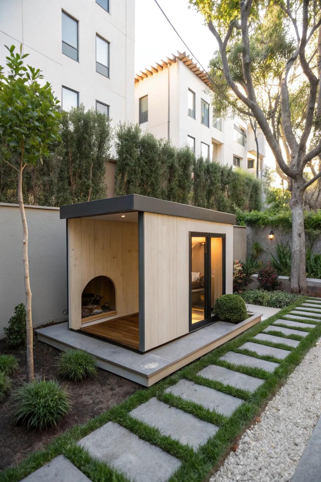 An urban loft-style dog house perfect for city living.