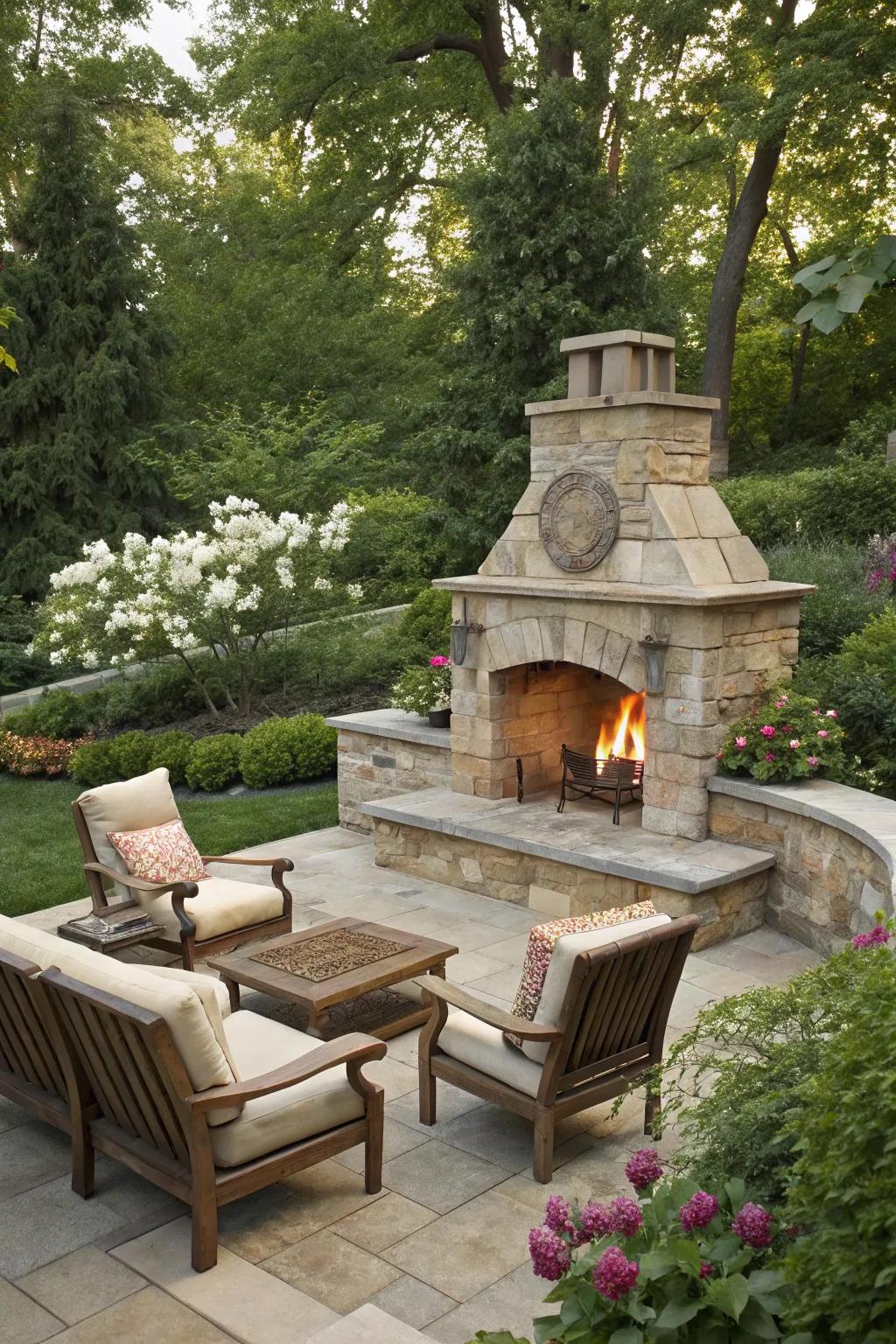 An outdoor fireplace adds a touch of elegance and warmth to your backyard.