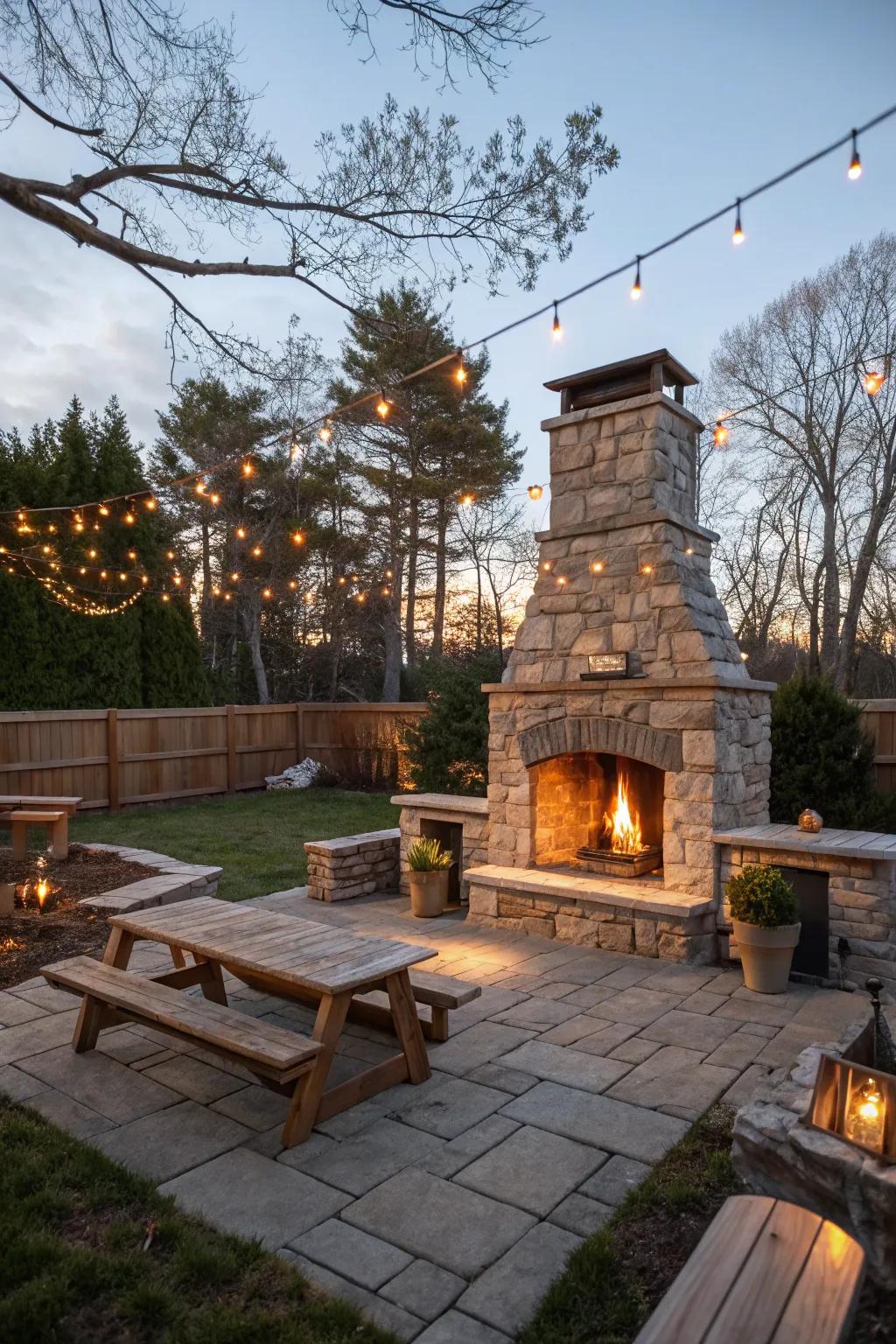 Layered lighting enhances the cozy ambiance of your fireplace.