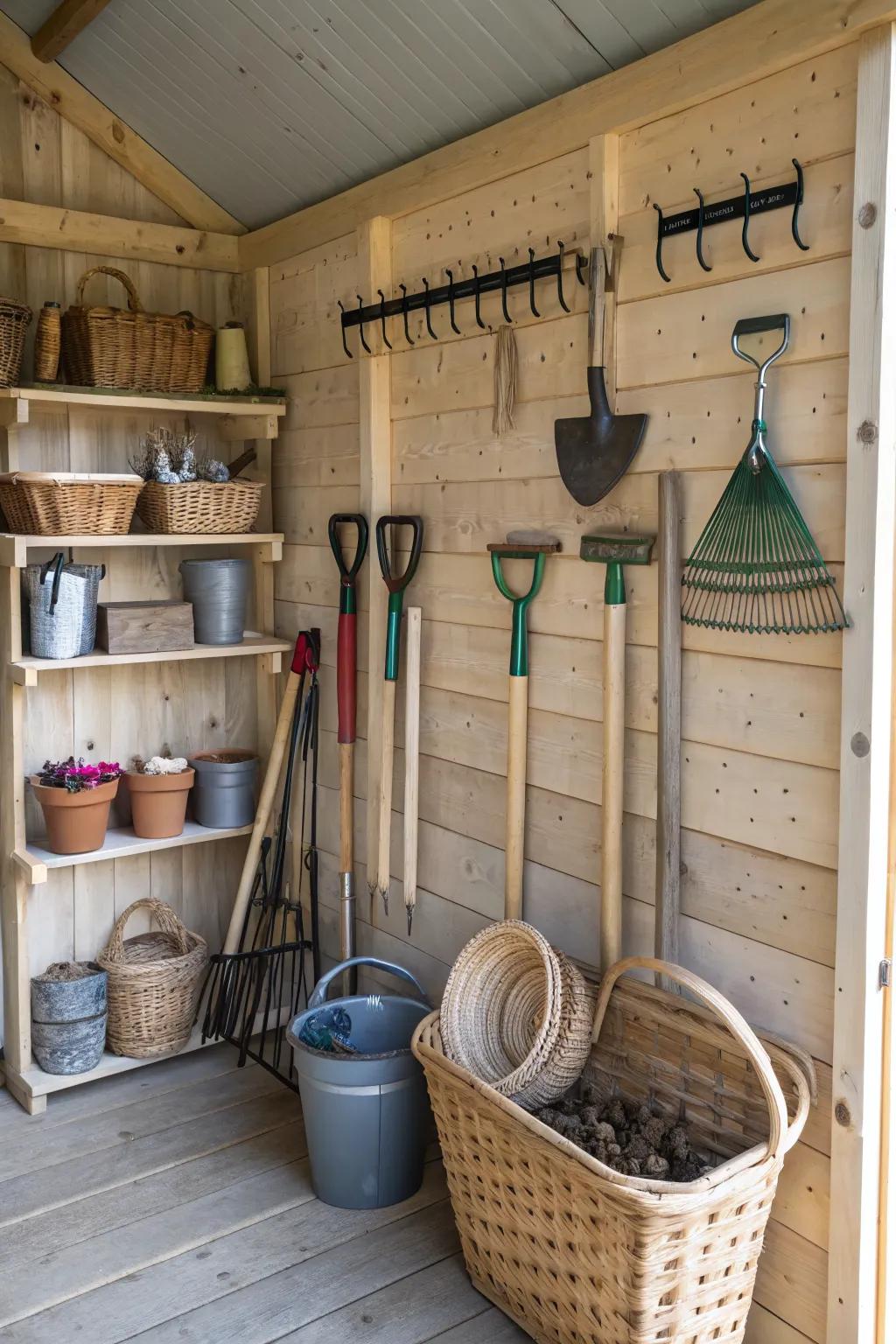 Slat wall organizers provide versatile and adaptable storage.