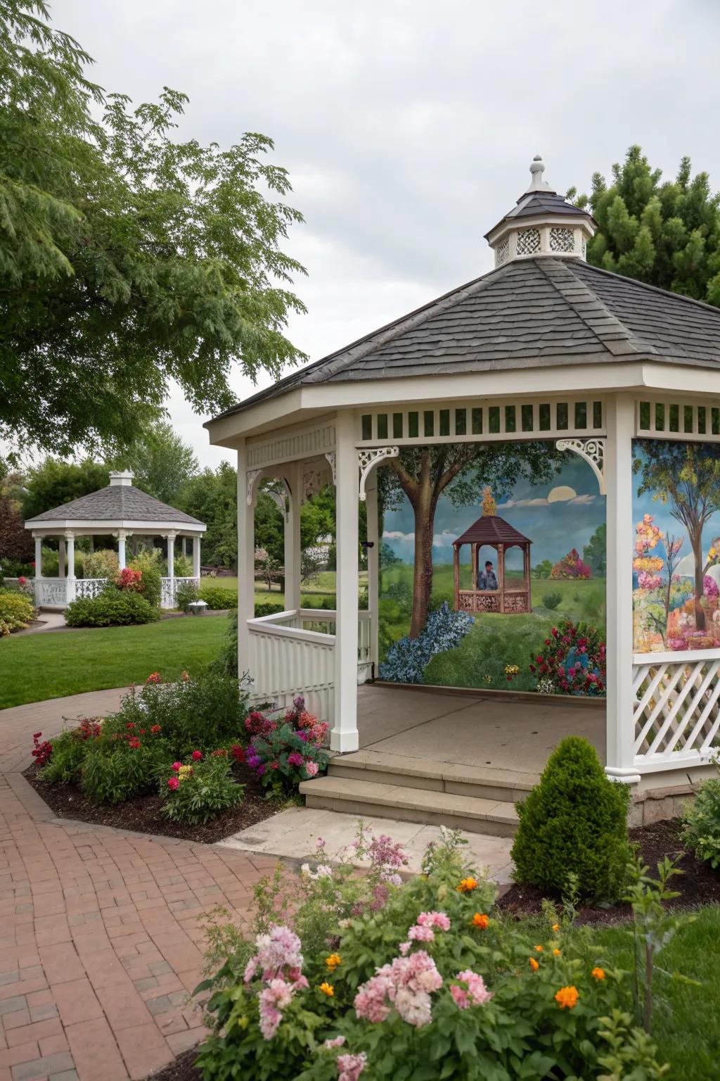 Outdoor art brings personality to your gazebo.