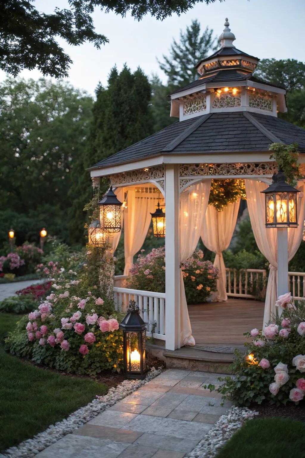 Lanterns add charm and atmosphere to your gazebo.