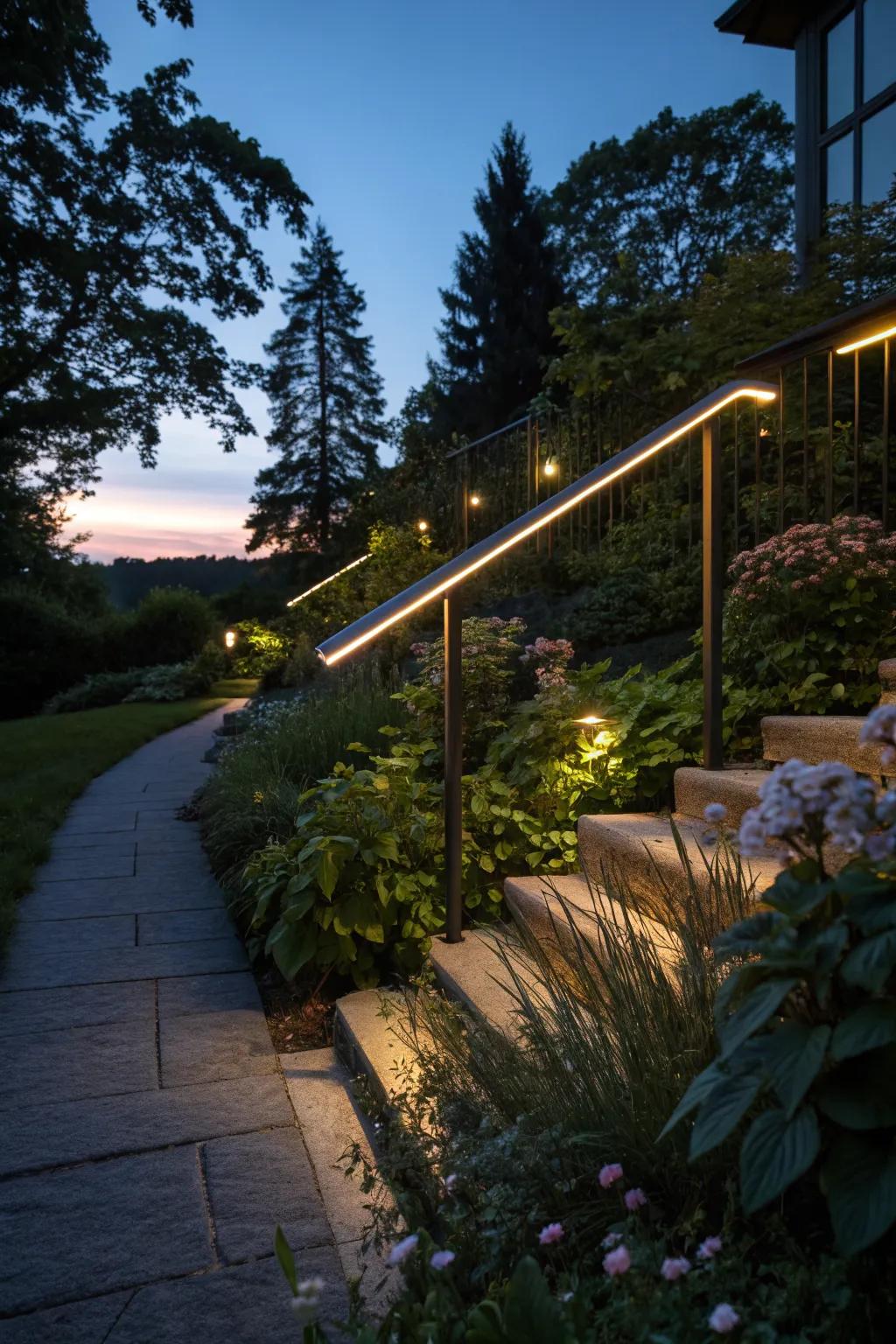 LED lighting adds ambiance and style to evening outdoor spaces.