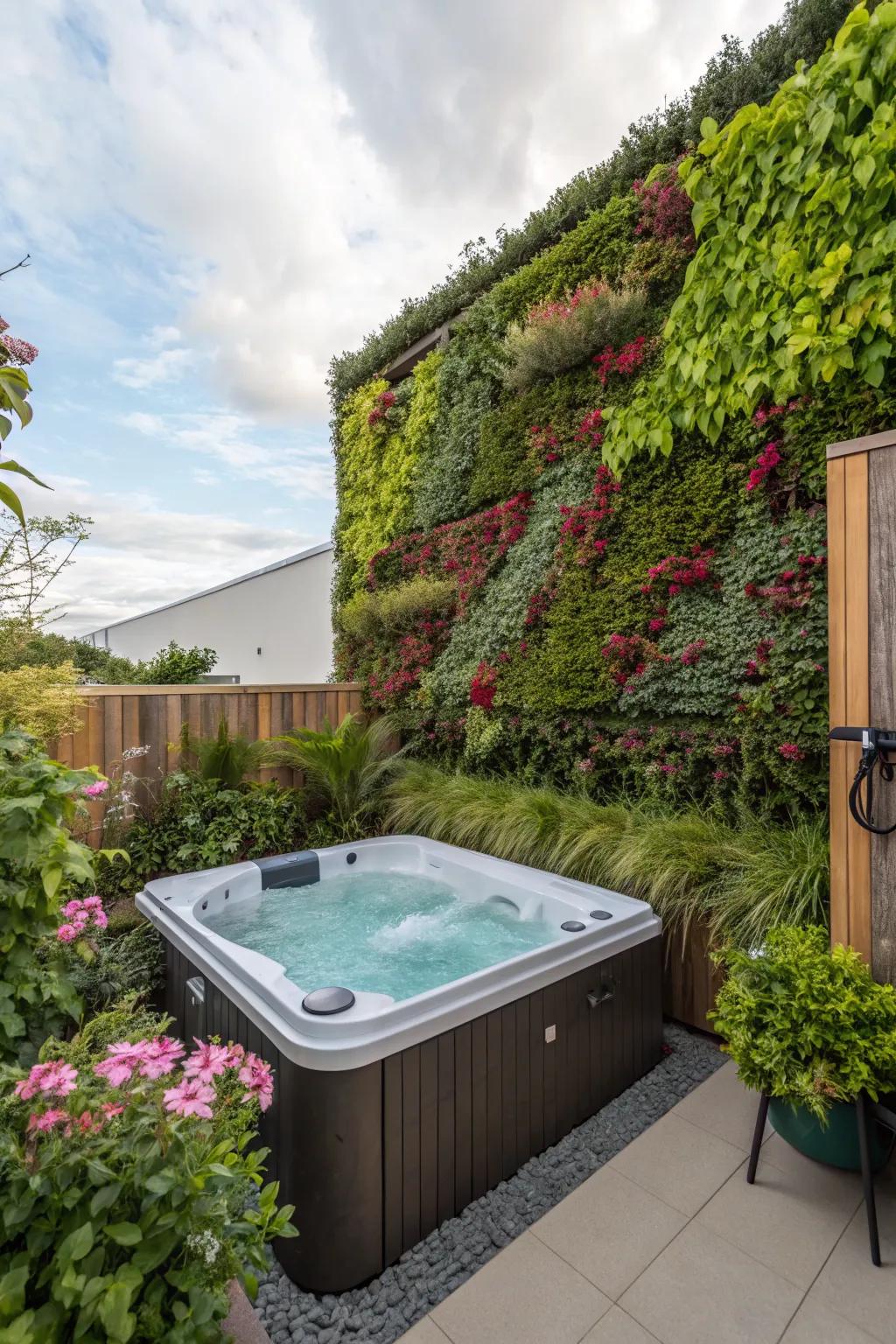 Vertical gardens add greenery and vibrancy.