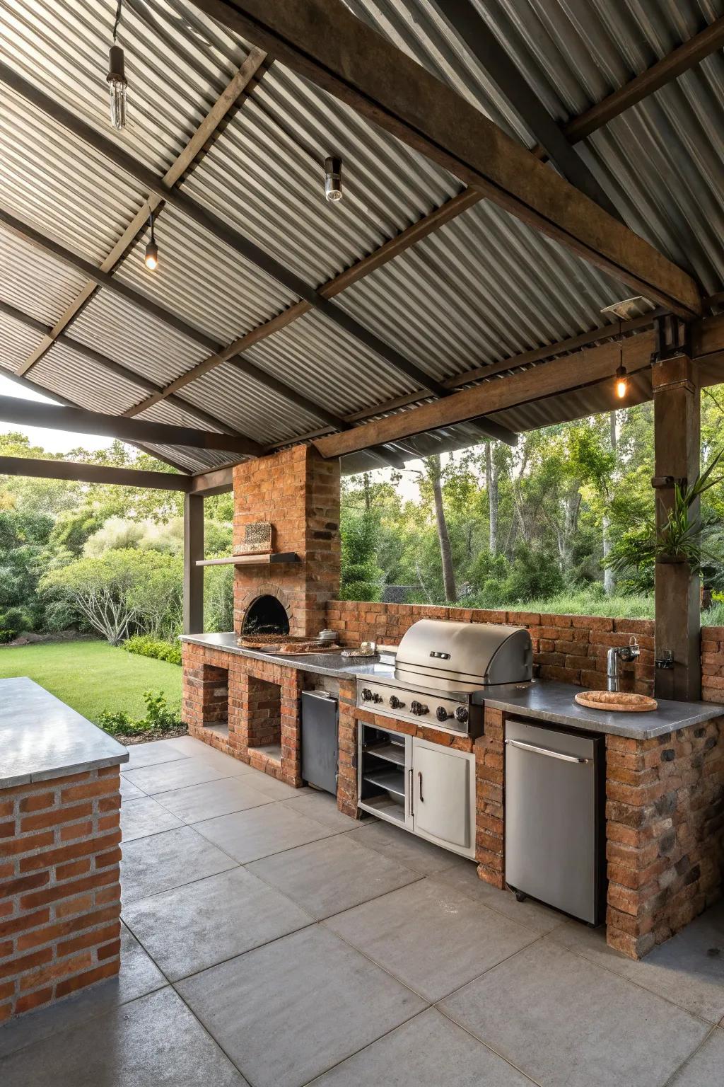 A corrugated metal roof adds industrial chic and durability.