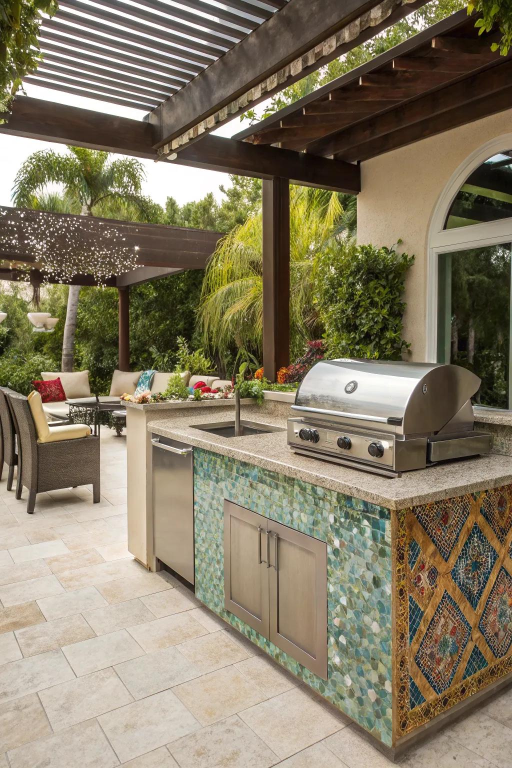 Add a touch of glamour with glass mosaic tiles.