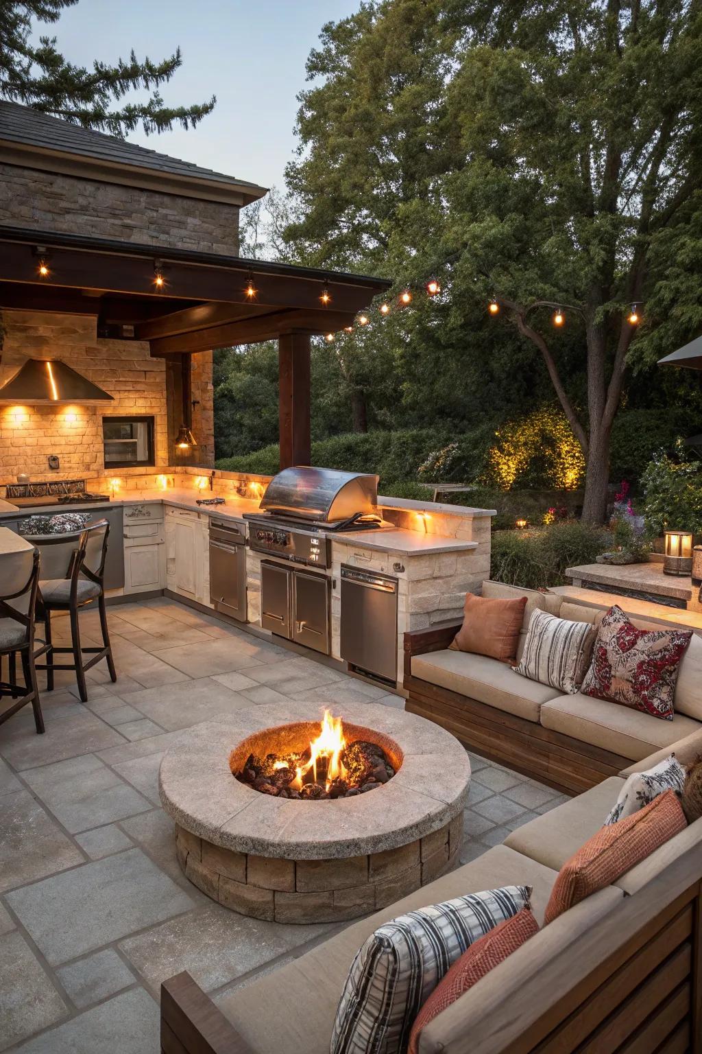 Convertible seating offers flexibility and style in this outdoor area.