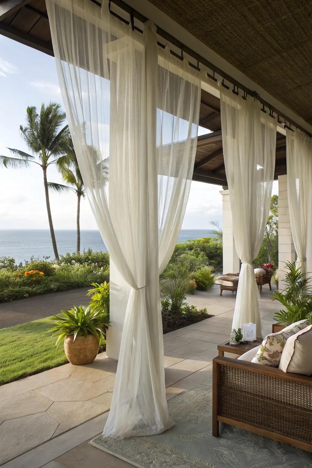 Sheer curtains add elegance and privacy.